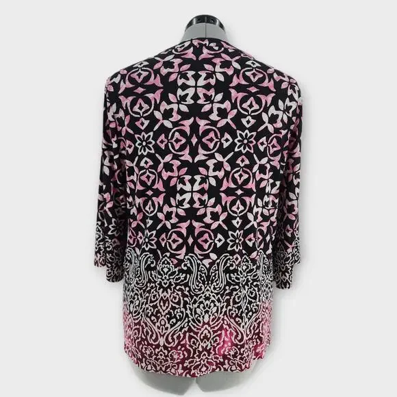 Susan Graver Blouse Women's LP 3/4 Sleeve V-Neck Stretch Floral Design Slinky - Picture 5 of 7